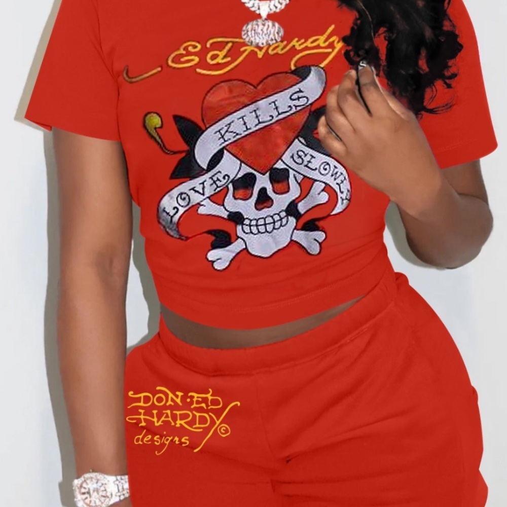 Red Graphic Tee and Pants Set